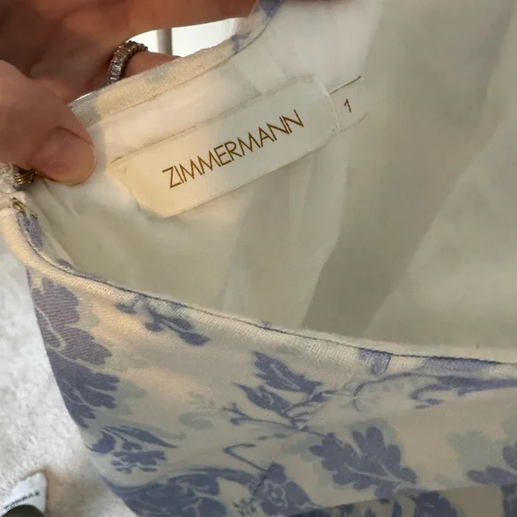 Zimmermann Post Card Tie Shoulder Midi Dress Blue Tonal Florall size 1 - Picture 5 of 6